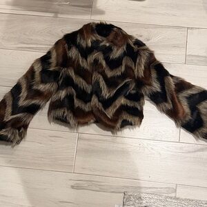 Ella Moss Faux Fur Jacket with Black and Brown Accents